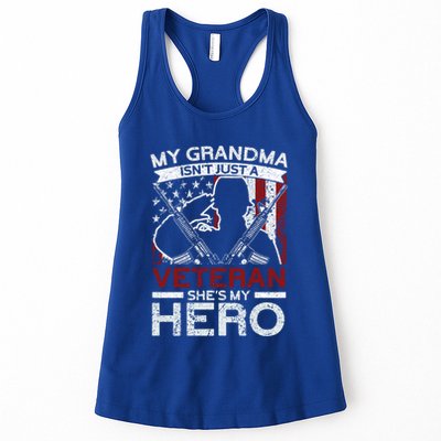 My Grandma Is My Hero Usa Flag Proud American Veteran Mom Gift Womens Tank Top
