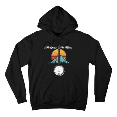 My Grass Is Blue Retro Rocky Mountain Banjo Bluegrass Hoodie