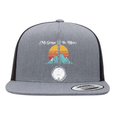 My Grass Is Blue Retro Rocky Mountain Banjo Bluegrass Flat Bill Trucker Hat