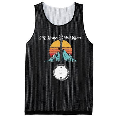 My Grass Is Blue Retro Rocky Mountain Banjo Bluegrass Mesh Reversible Basketball Jersey Tank