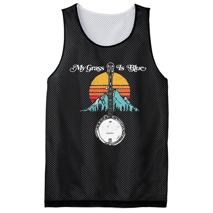 My Grass Is Blue Retro Rocky Mountain Banjo Bluegrass Mesh Reversible Basketball Jersey Tank