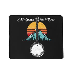 My Grass Is Blue Retro Rocky Mountain Banjo Bluegrass Mousepad