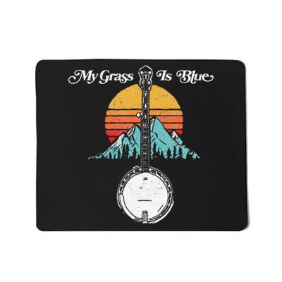 My Grass Is Blue Retro Rocky Mountain Banjo Bluegrass Mousepad