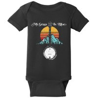 My Grass Is Blue Retro Rocky Mountain Banjo Bluegrass Baby Bodysuit