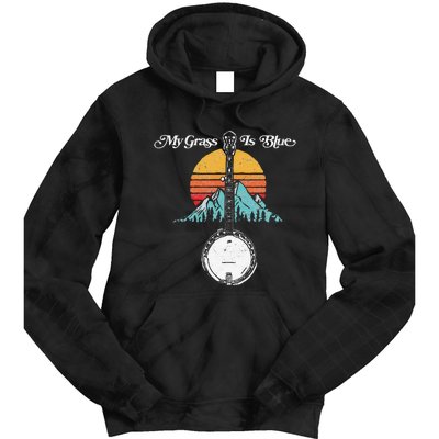 My Grass Is Blue Retro Rocky Mountain Banjo Bluegrass Tie Dye Hoodie