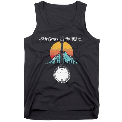 My Grass Is Blue Retro Rocky Mountain Banjo Bluegrass Tank Top