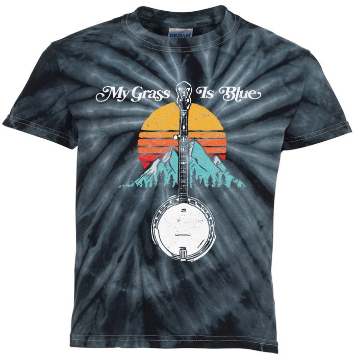 My Grass Is Blue Retro Rocky Mountain Banjo Bluegrass Kids Tie-Dye T-Shirt