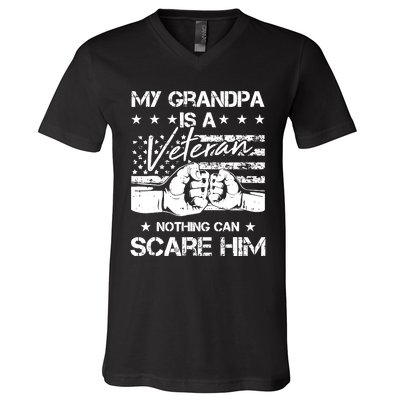 My Grandpa Is A Veteran American Flag Cool Patriotic Gifts V-Neck T-Shirt