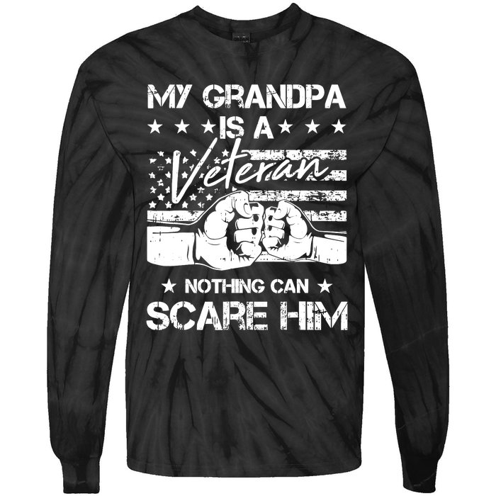 My Grandpa Is A Veteran American Flag Cool Patriotic Gifts Tie-Dye Long Sleeve Shirt