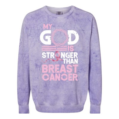 My God Is Stronger Than Breast Cancer Awareness Christian Colorblast Crewneck Sweatshirt