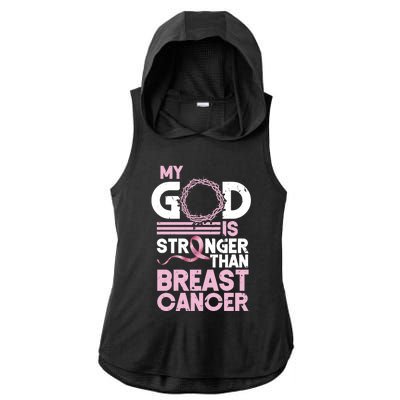 My God Is Stronger Than Breast Cancer Awareness Christian Ladies PosiCharge Tri-Blend Wicking Draft Hoodie Tank