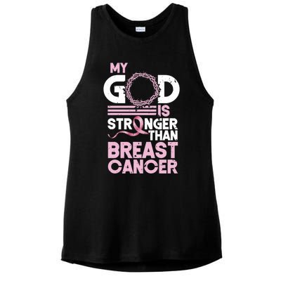 My God Is Stronger Than Breast Cancer Awareness Christian Ladies PosiCharge Tri-Blend Wicking Tank