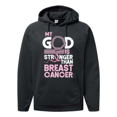 My God Is Stronger Than Breast Cancer Awareness Christian Performance Fleece Hoodie