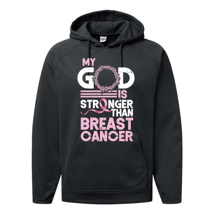 My God Is Stronger Than Breast Cancer Awareness Christian Performance Fleece Hoodie