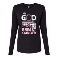 My God Is Stronger Than Breast Cancer Awareness Christian Womens Cotton Relaxed Long Sleeve T-Shirt