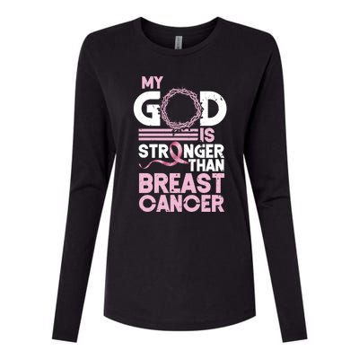 My God Is Stronger Than Breast Cancer Awareness Christian Womens Cotton Relaxed Long Sleeve T-Shirt