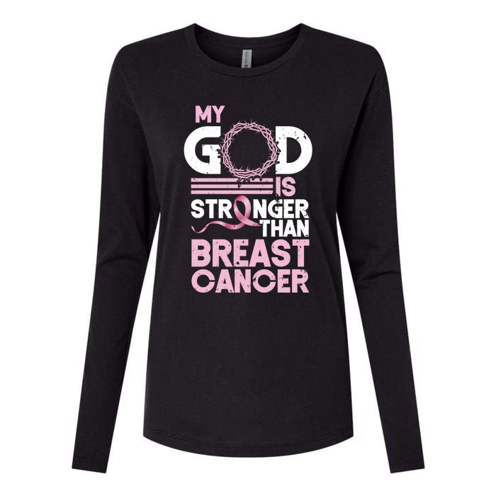 My God Is Stronger Than Breast Cancer Awareness Christian Womens Cotton Relaxed Long Sleeve T-Shirt