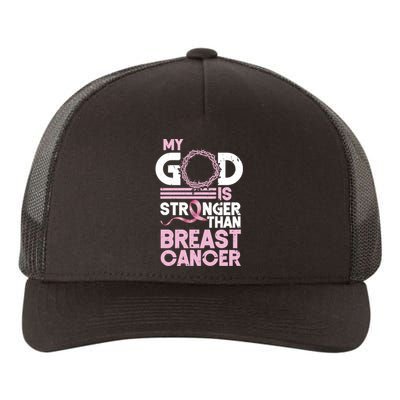 My God Is Stronger Than Breast Cancer Awareness Christian Yupoong Adult 5-Panel Trucker Hat