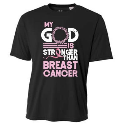 My God Is Stronger Than Breast Cancer Awareness Christian Cooling Performance Crew T-Shirt