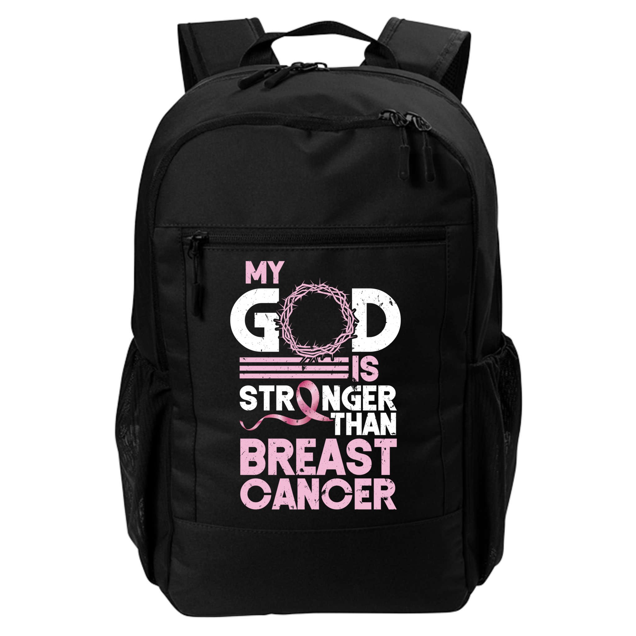 My God Is Stronger Than Breast Cancer Awareness Christian Backpack