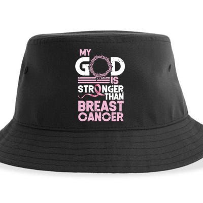 My God Is Stronger Than Breast Cancer Awareness Christian Sustainable Bucket Hat