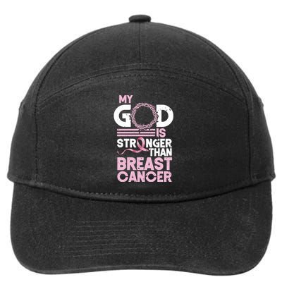 My God Is Stronger Than Breast Cancer Awareness Christian 7-Panel Snapback Hat