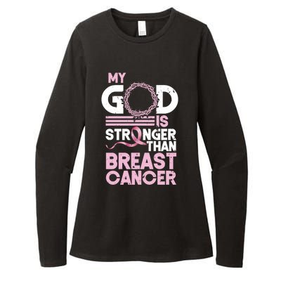 My God Is Stronger Than Breast Cancer Awareness Christian Womens CVC Long Sleeve Shirt