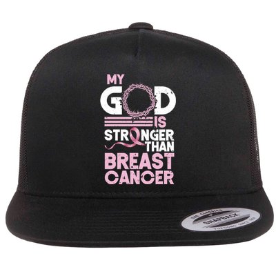 My God Is Stronger Than Breast Cancer Awareness Christian Flat Bill Trucker Hat