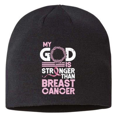 My God Is Stronger Than Breast Cancer Awareness Christian Sustainable Beanie