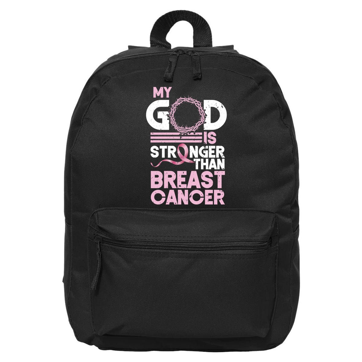 My God Is Stronger Than Breast Cancer Awareness Christian 16 in Basic Backpack