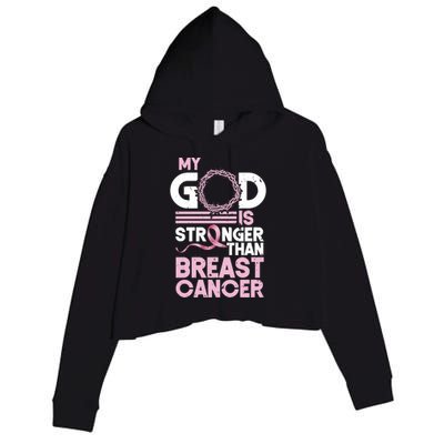 My God Is Stronger Than Breast Cancer Awareness Christian Crop Fleece Hoodie