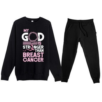 My God Is Stronger Than Breast Cancer Awareness Christian Premium Crewneck Sweatsuit Set