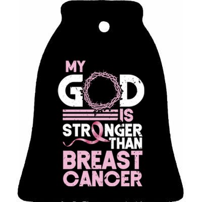 My God Is Stronger Than Breast Cancer Awareness Christian Ceramic Bell Ornament