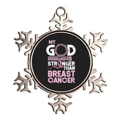 My God Is Stronger Than Breast Cancer Awareness Christian Metallic Star Ornament