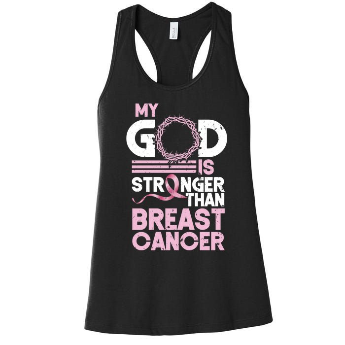 My God Is Stronger Than Breast Cancer Awareness Christian Women's Racerback Tank