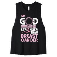 My God Is Stronger Than Breast Cancer Awareness Christian Women's Racerback Cropped Tank