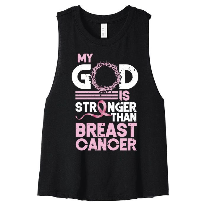 My God Is Stronger Than Breast Cancer Awareness Christian Women's Racerback Cropped Tank