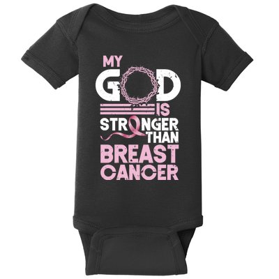 My God Is Stronger Than Breast Cancer Awareness Christian Baby Bodysuit