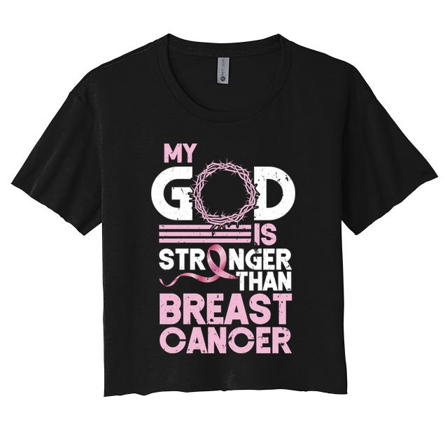 My God Is Stronger Than Breast Cancer Awareness Christian Crop Top