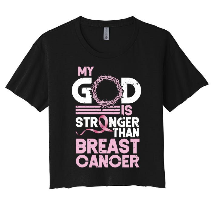 My God Is Stronger Than Breast Cancer Awareness Christian Women's Crop Top Tee