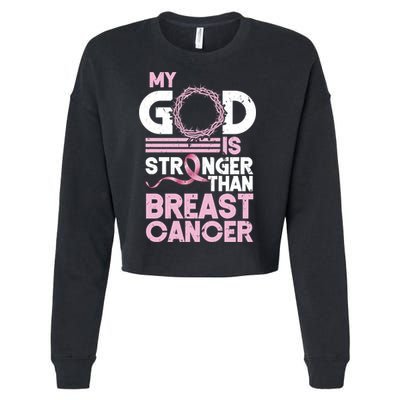 My God Is Stronger Than Breast Cancer Awareness Christian Cropped Pullover Crew