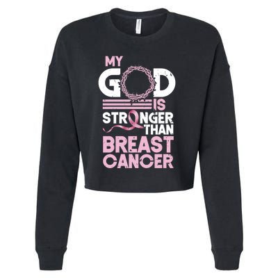 My God Is Stronger Than Breast Cancer Awareness Christian Cropped Pullover Crew