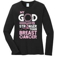 My God Is Stronger Than Breast Cancer Awareness Christian Ladies Long Sleeve Shirt