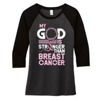 My God Is Stronger Than Breast Cancer Awareness Christian Women's Tri-Blend 3/4-Sleeve Raglan Shirt