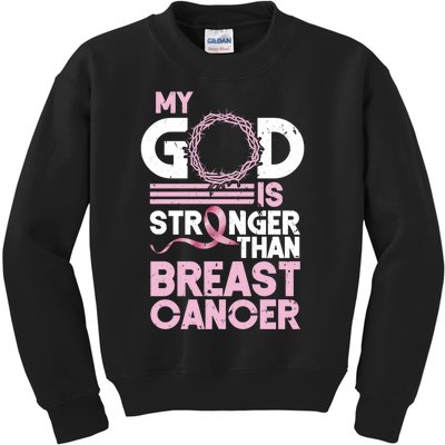 My God Is Stronger Than Breast Cancer Awareness Christian Kids Sweatshirt