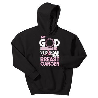 My God Is Stronger Than Breast Cancer Awareness Christian Kids Hoodie