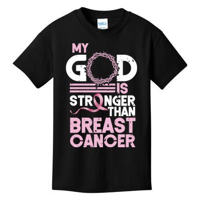 My God Is Stronger Than Breast Cancer Awareness Christian Kids T-Shirt