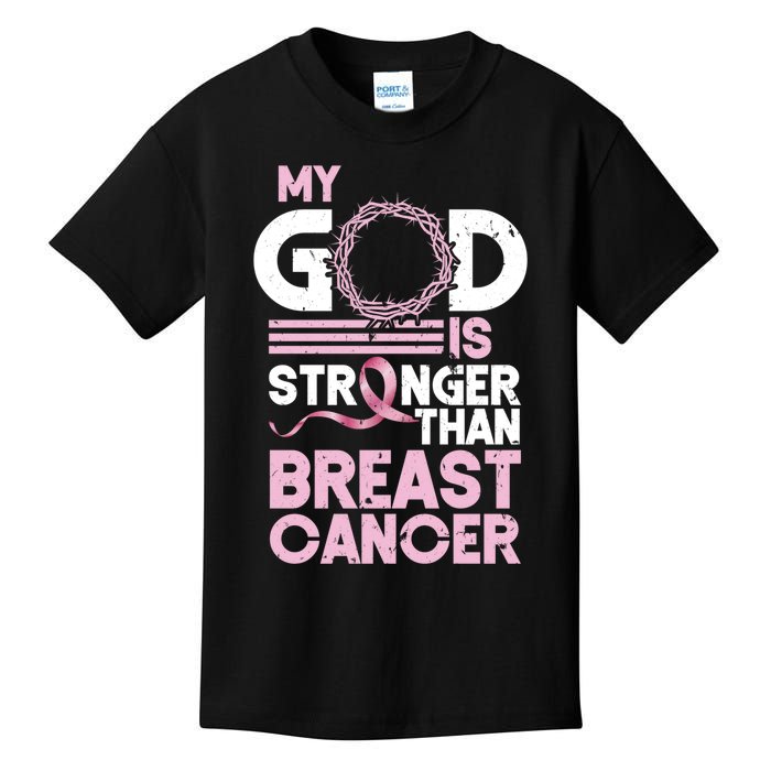 My God Is Stronger Than Breast Cancer Awareness Christian Kids T-Shirt