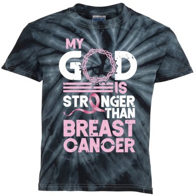 My God Is Stronger Than Breast Cancer Awareness Christian Kids Tie-Dye T-Shirt