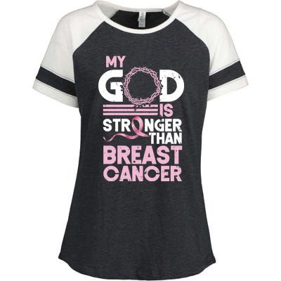 My God Is Stronger Than Breast Cancer Awareness Christian Enza Ladies Jersey Colorblock Tee